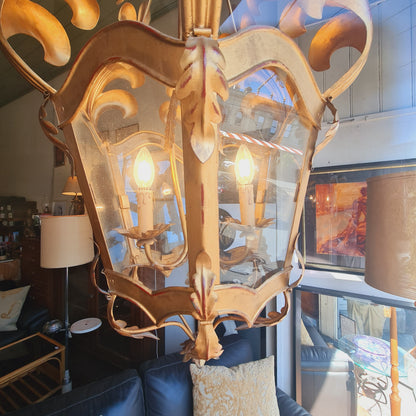 Gilded Suspended Lamp Light Framed in Gold Metal