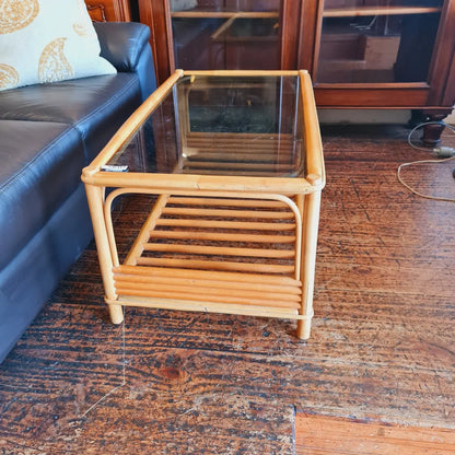 Rectangular Coffee Table with a Cane Frame and a Glass Top