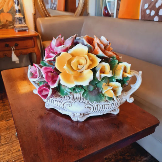 Genuine Italian Capodimonte Ceramic Flower Arrangement