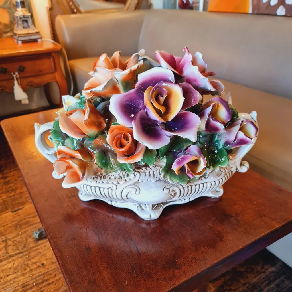 Genuine Italian Capodimonte Ceramic Flower Arrangement