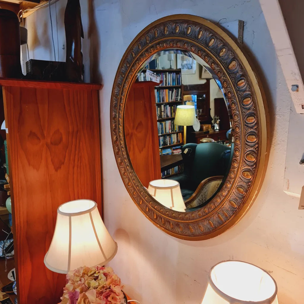 Round Flat Gilt Framed Mirror