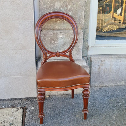 Balloon Back Chair| Reproduction with Leather Seat by Acorn Antiques