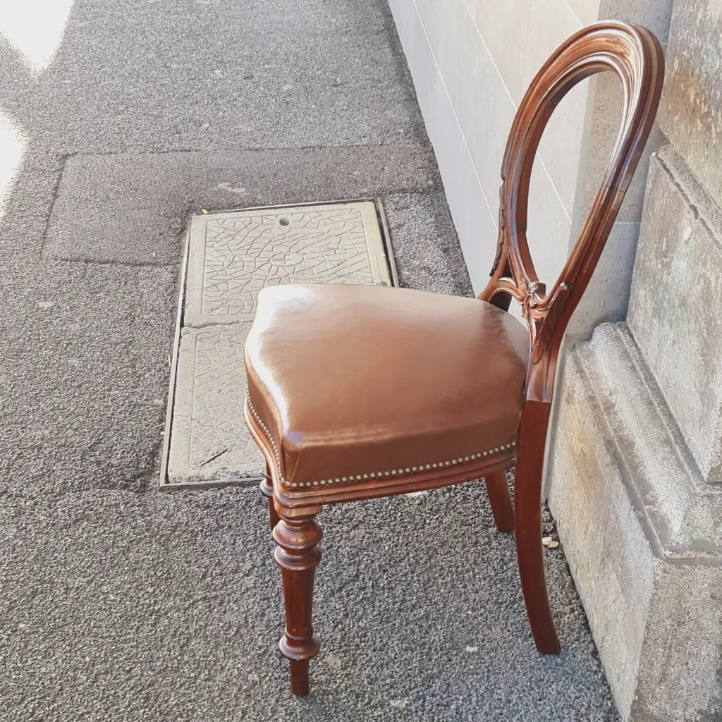 Balloon Back Chair| Reproduction with Leather Seat by Acorn Antiques