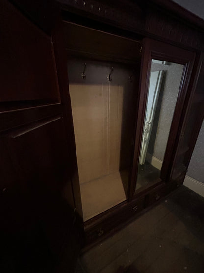 Victorian Triple Wardrobe with Carved Panels and Central Mirror