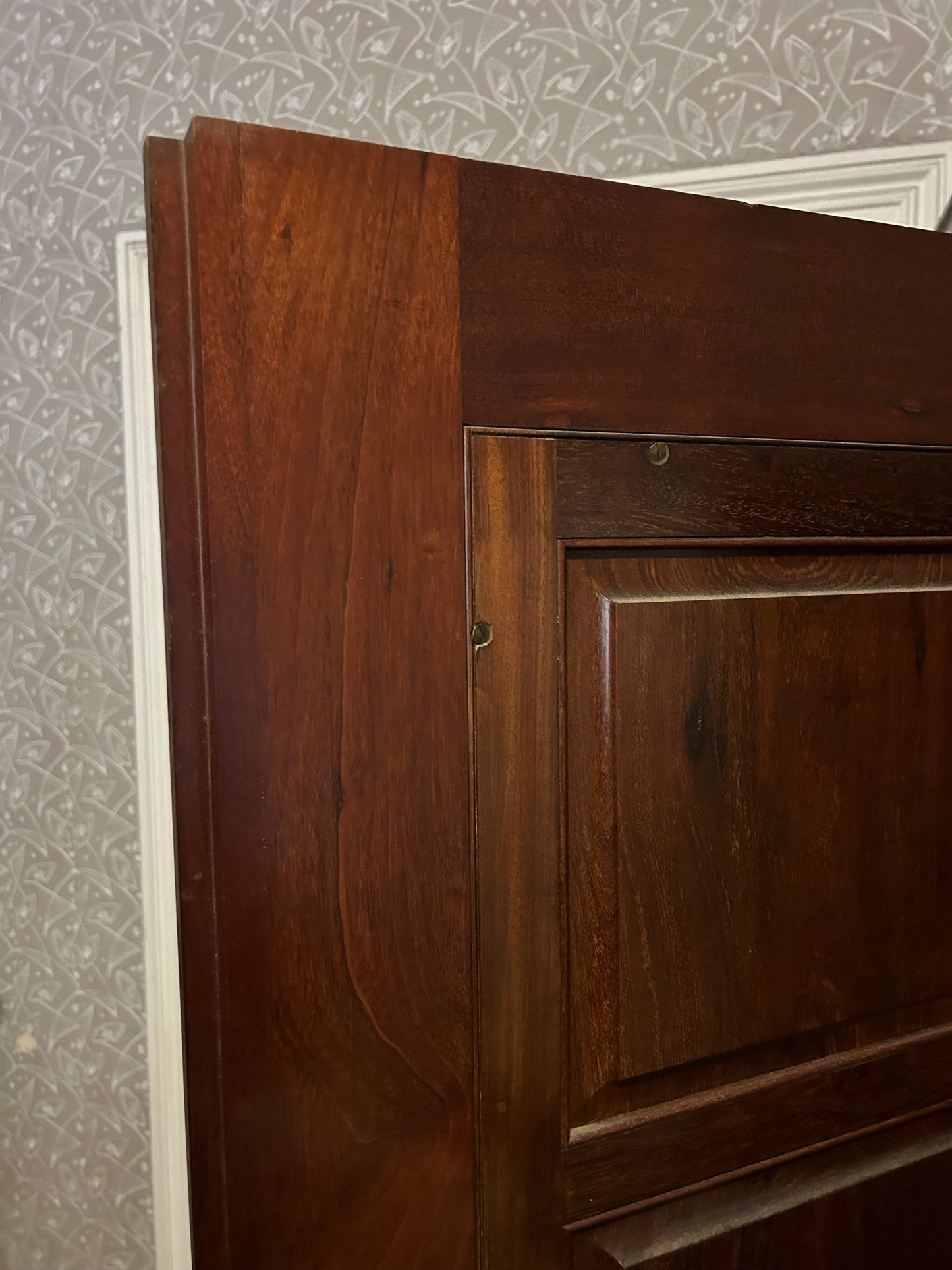 Victorian Triple Wardrobe with Carved Panels and Central Mirror