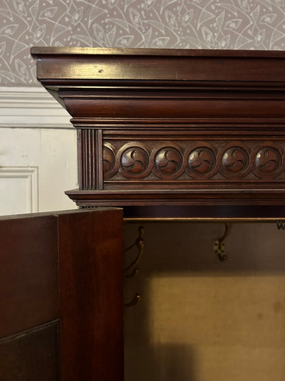 Victorian Triple Wardrobe with Carved Panels and Central Mirror