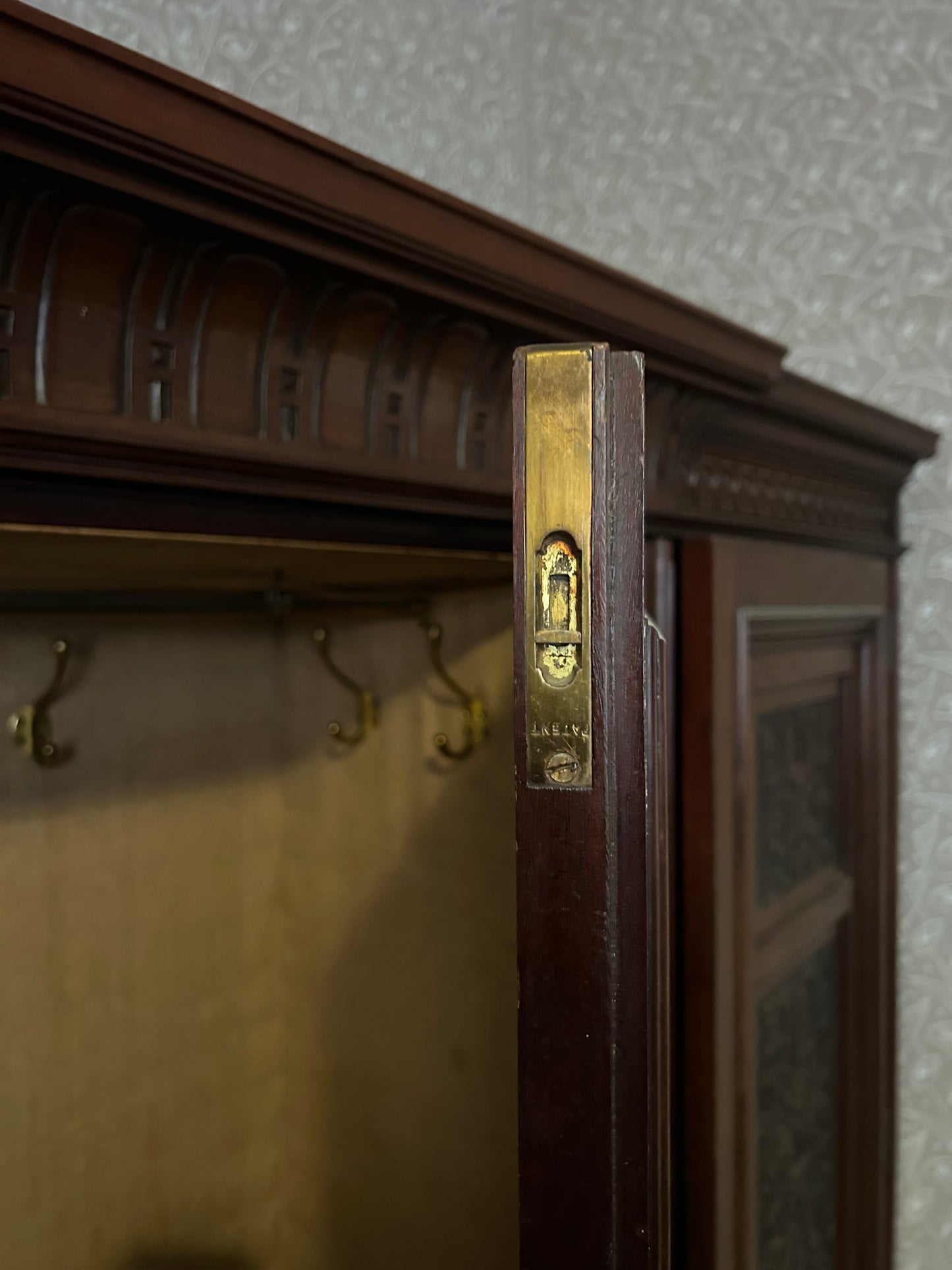 Victorian Triple Wardrobe with Carved Panels and Central Mirror