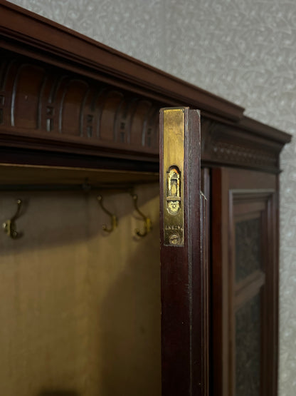 Victorian Triple Wardrobe with Carved Panels and Central Mirror