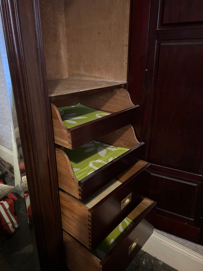 Victorian Triple Wardrobe with Carved Panels and Central Mirror