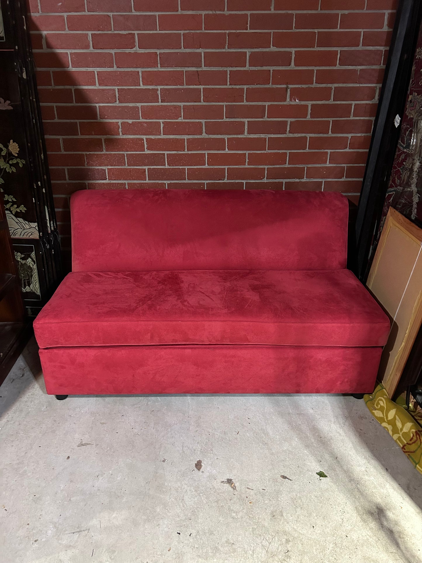 Folding Sofa Bed Red Velvet Compact Double Size