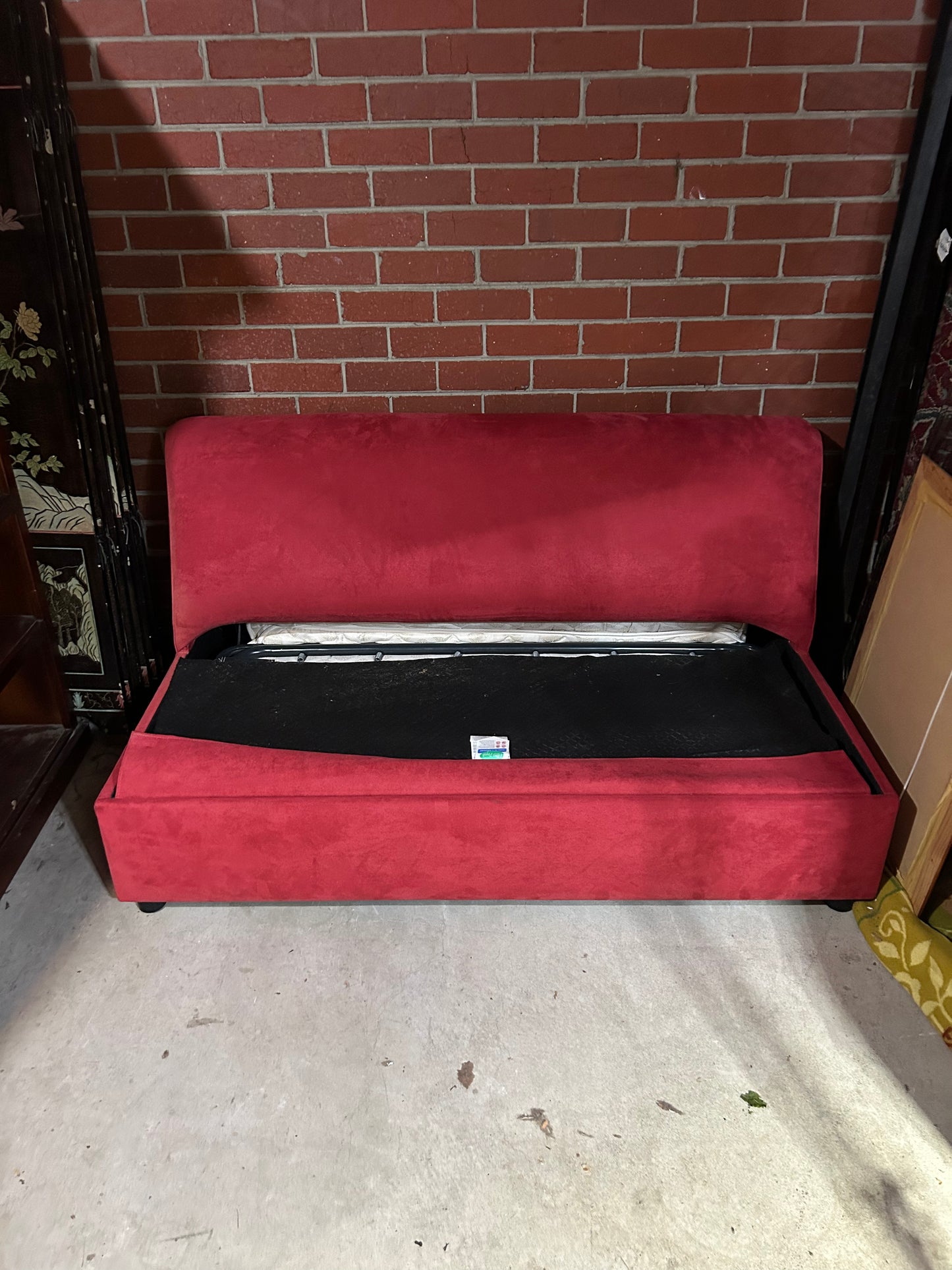 Folding Sofa Bed Red Velvet Compact Double Size