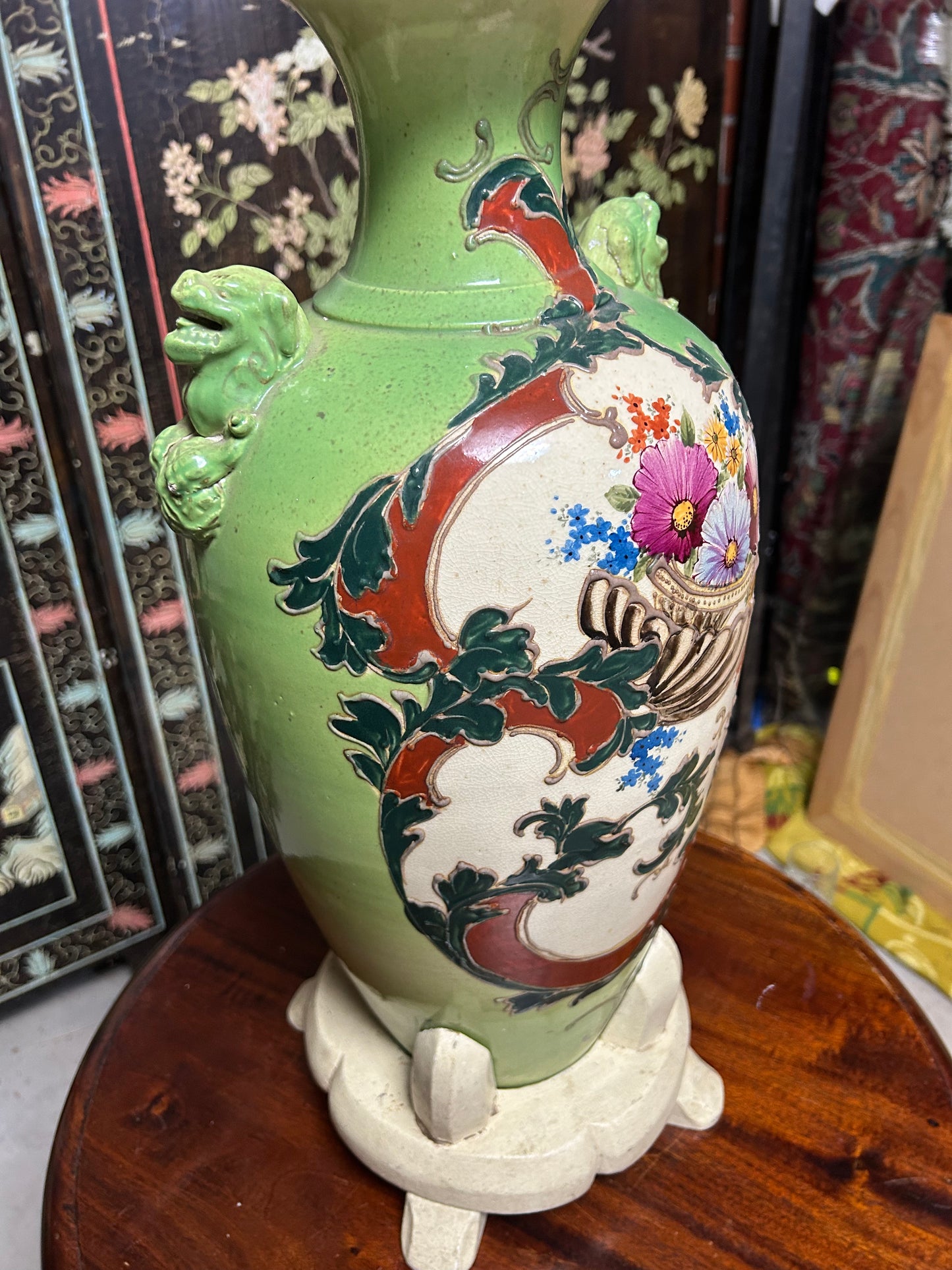Hand Painted Vase with Wooden Display Base