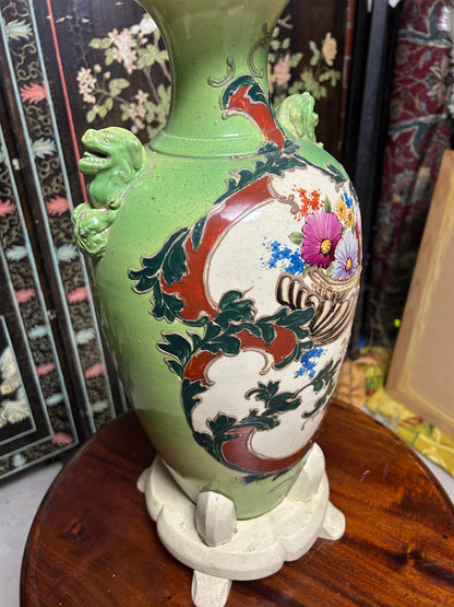 Hand Painted Vase with Wooden Display Base