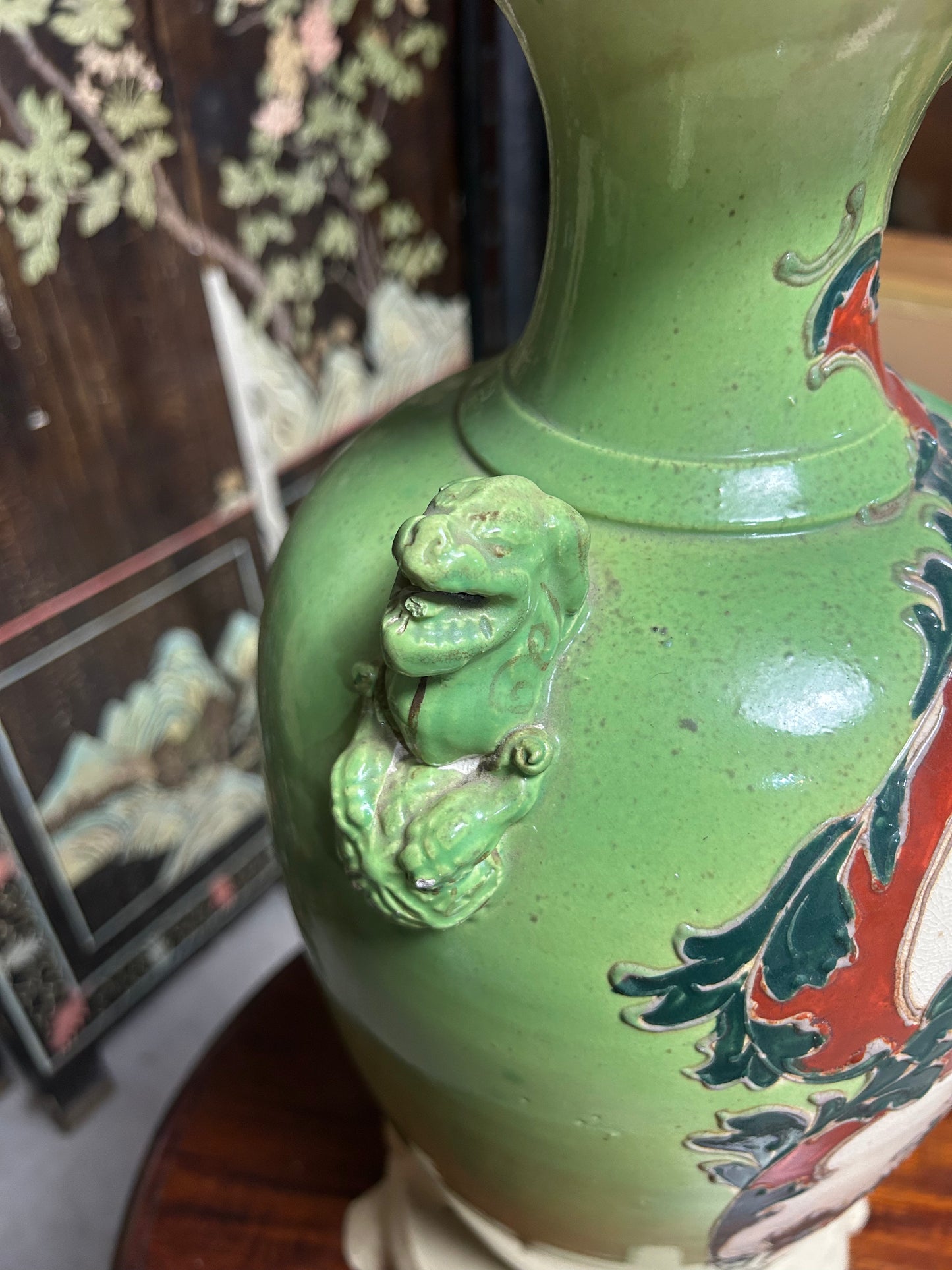 Hand Painted Vase with Wooden Display Base