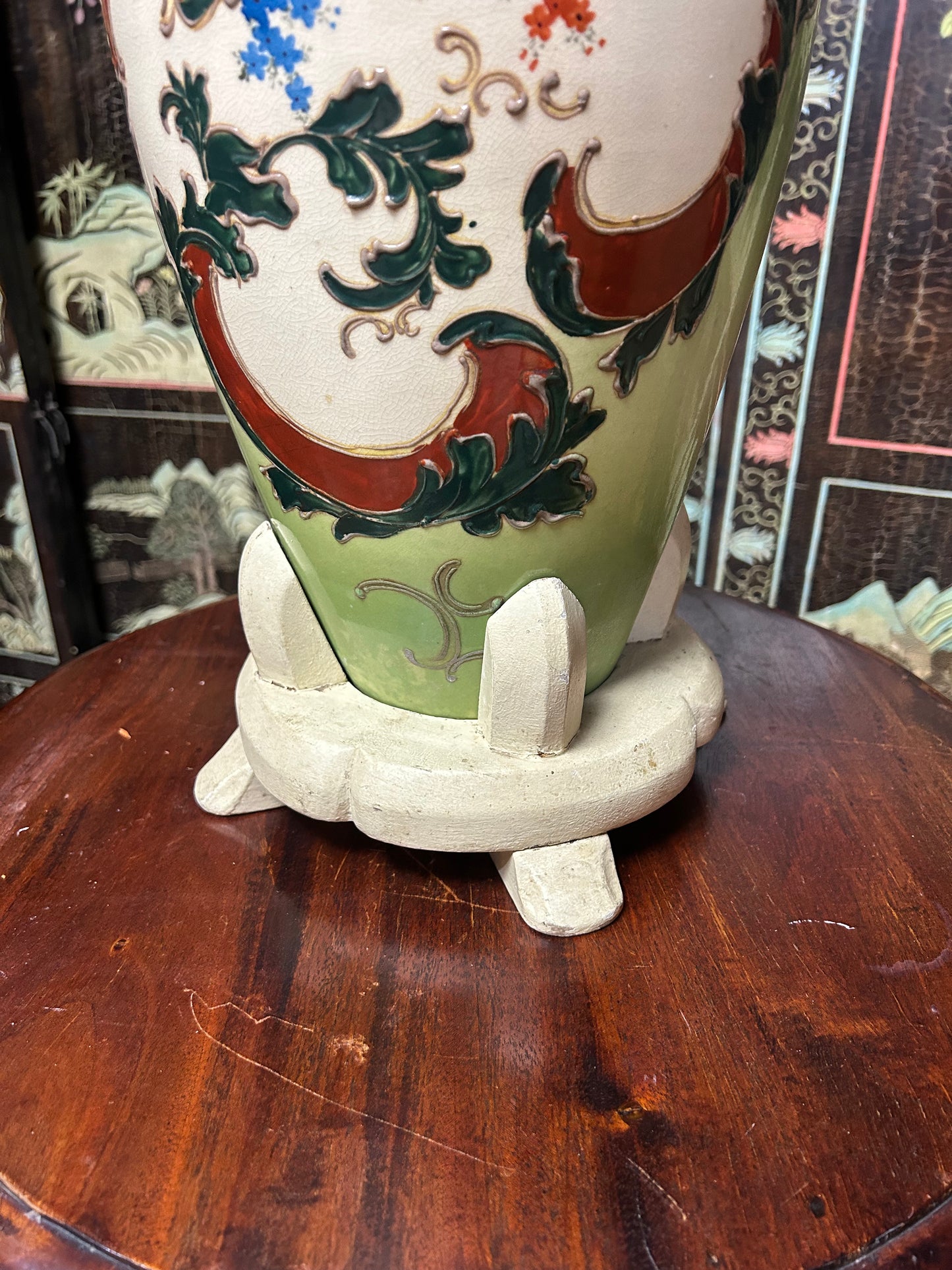 Hand Painted Vase with Wooden Display Base