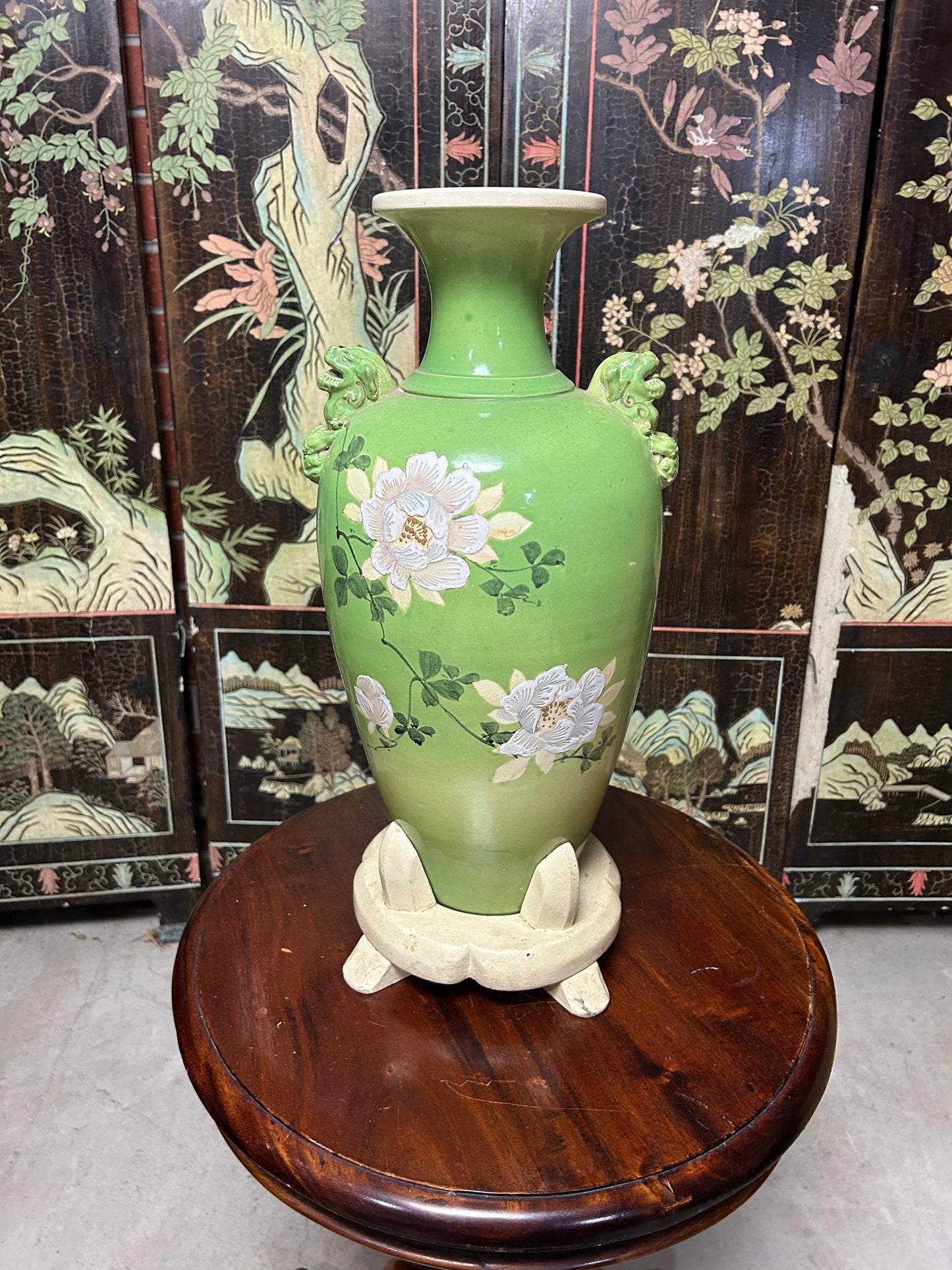 Hand Painted Vase with Wooden Display Base