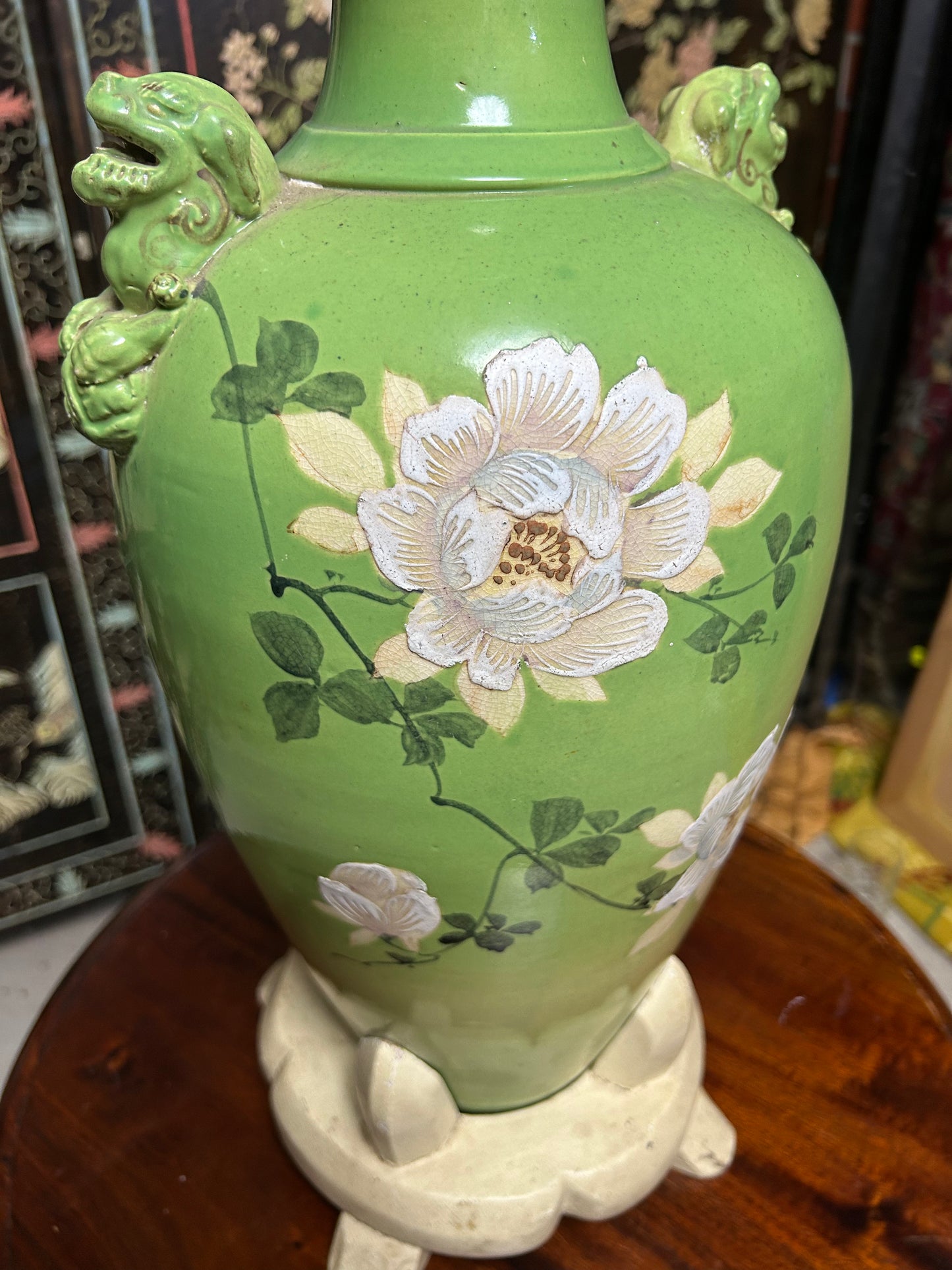 Hand Painted Vase with Wooden Display Base