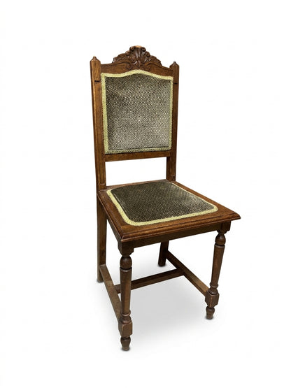 Victorian Oak Dining Chair with Carved Crest and Upholstered Seat
