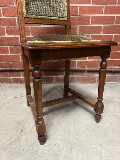 Victorian Oak Dining Chair with Carved Crest and Upholstered Seat