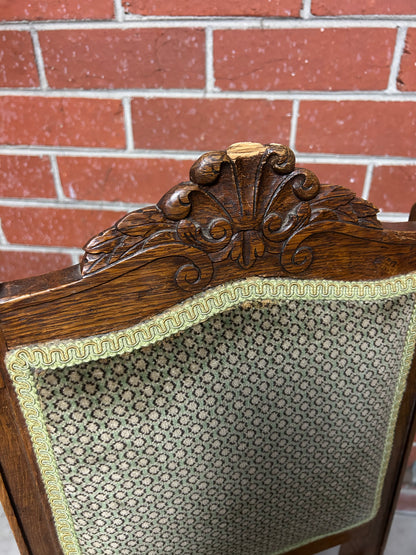 Victorian Oak Dining Chair with Carved Crest and Upholstered Seat