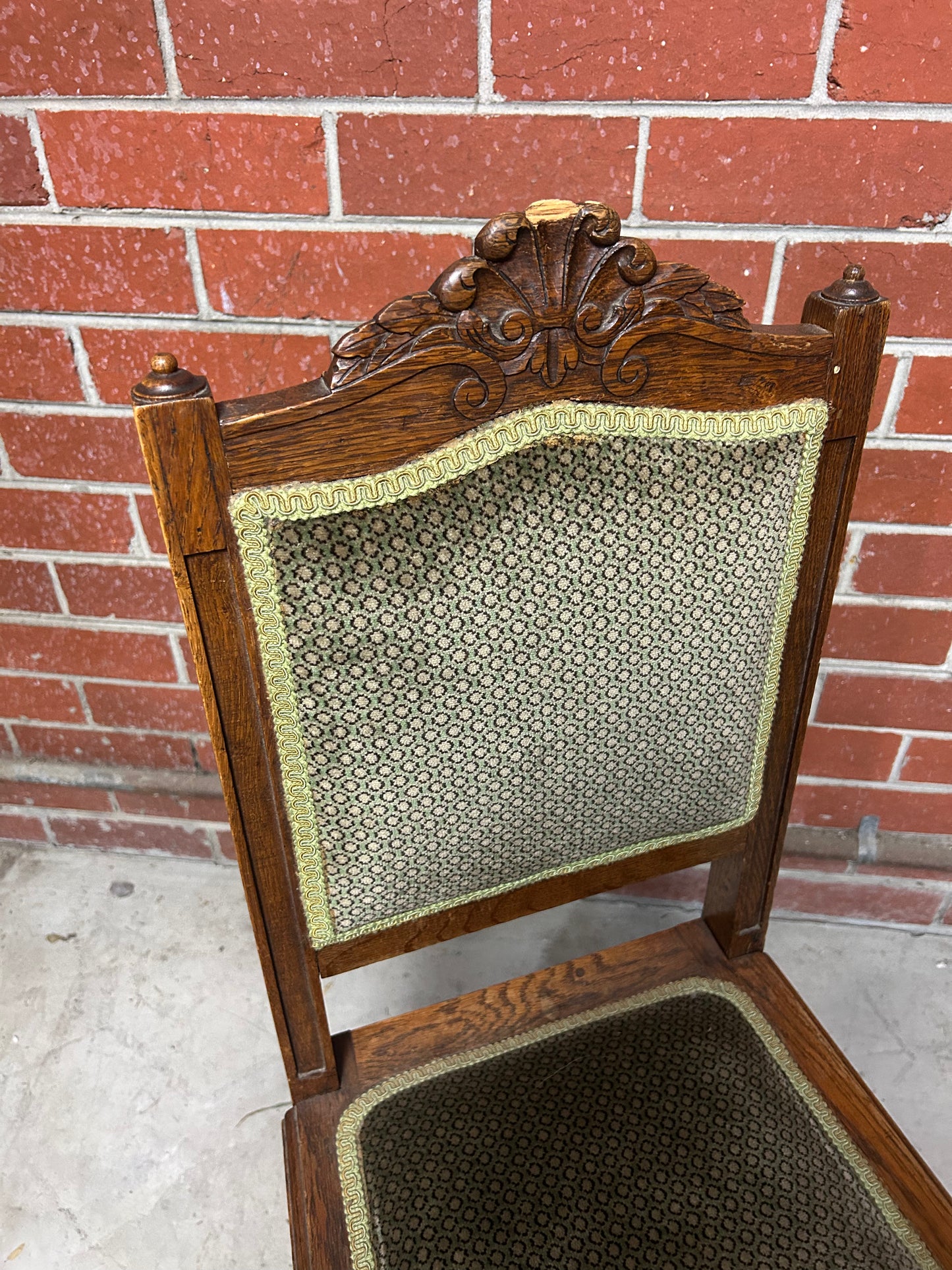 Victorian Oak Dining Chair with Carved Crest and Upholstered Seat