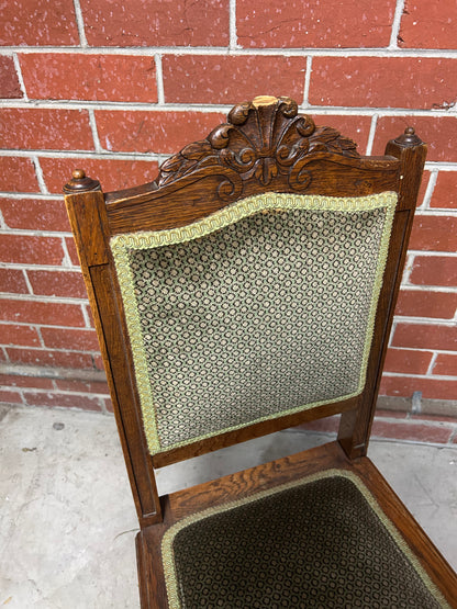 Victorian Oak Dining Chair with Carved Crest and Upholstered Seat