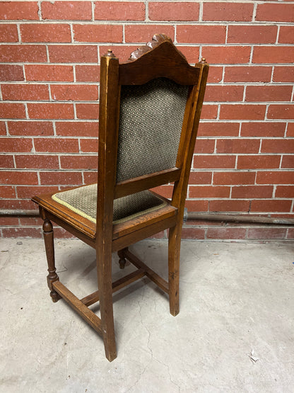 Victorian Oak Dining Chair with Carved Crest and Upholstered Seat