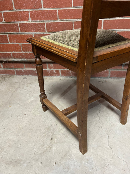 Victorian Oak Dining Chair with Carved Crest and Upholstered Seat