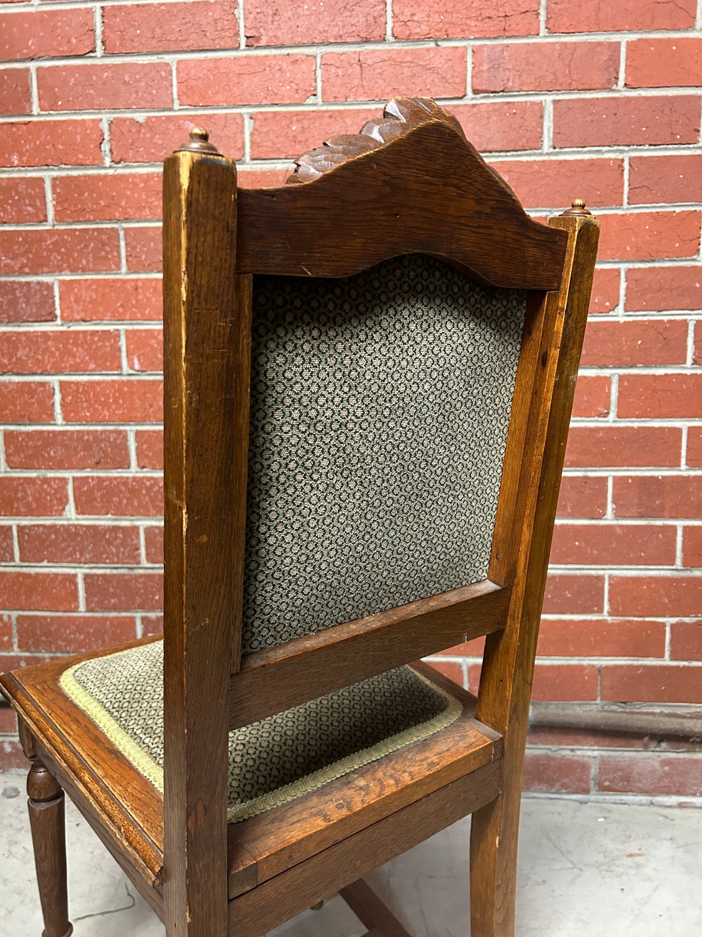 Victorian Oak Dining Chair with Carved Crest and Upholstered Seat