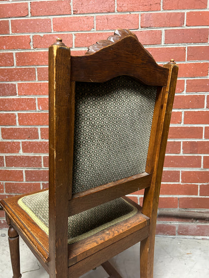 Victorian Oak Dining Chair with Carved Crest and Upholstered Seat