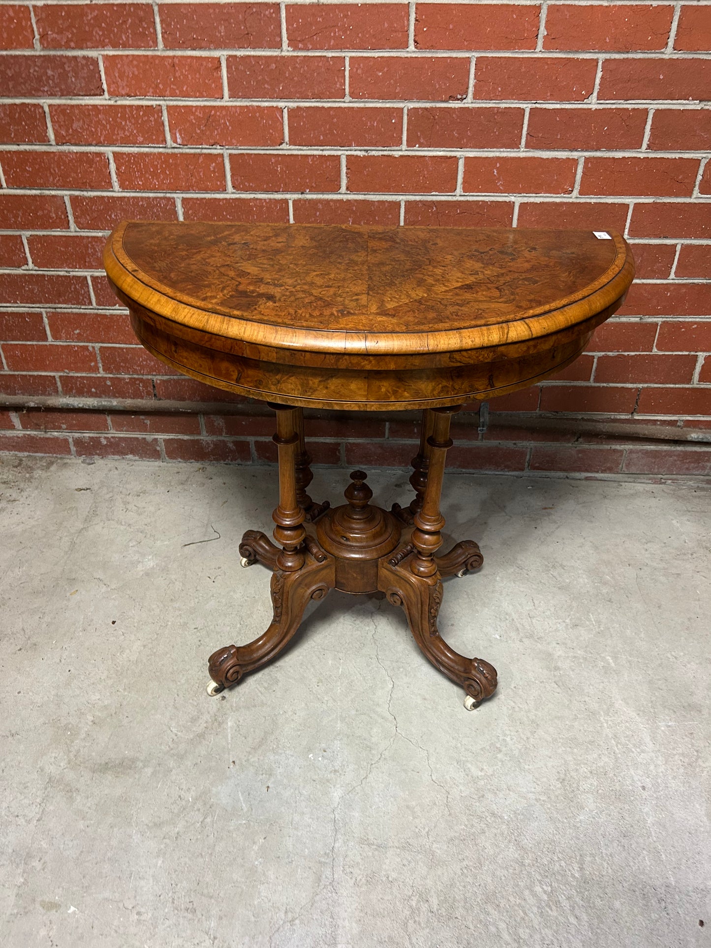 Victorian Burr Walnut Fold-Over Card Table with Storage