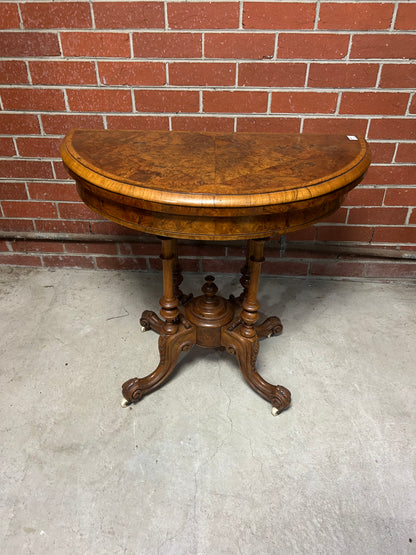 Victorian Burr Walnut Fold-Over Card Table with Storage