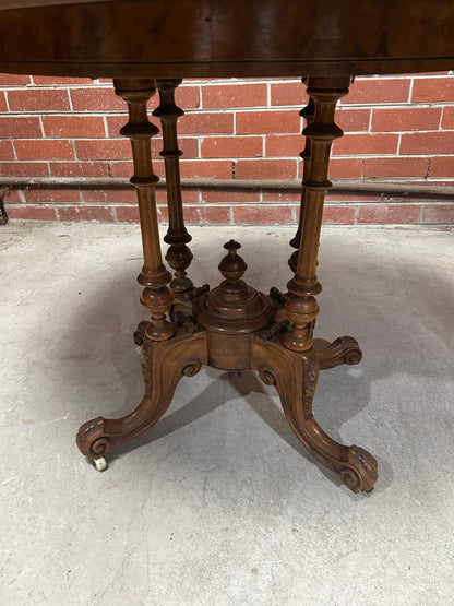 Victorian Burr Walnut Fold-Over Card Table with Storage