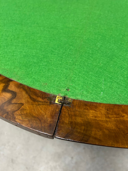 Victorian Burr Walnut Fold-Over Card Table with Storage