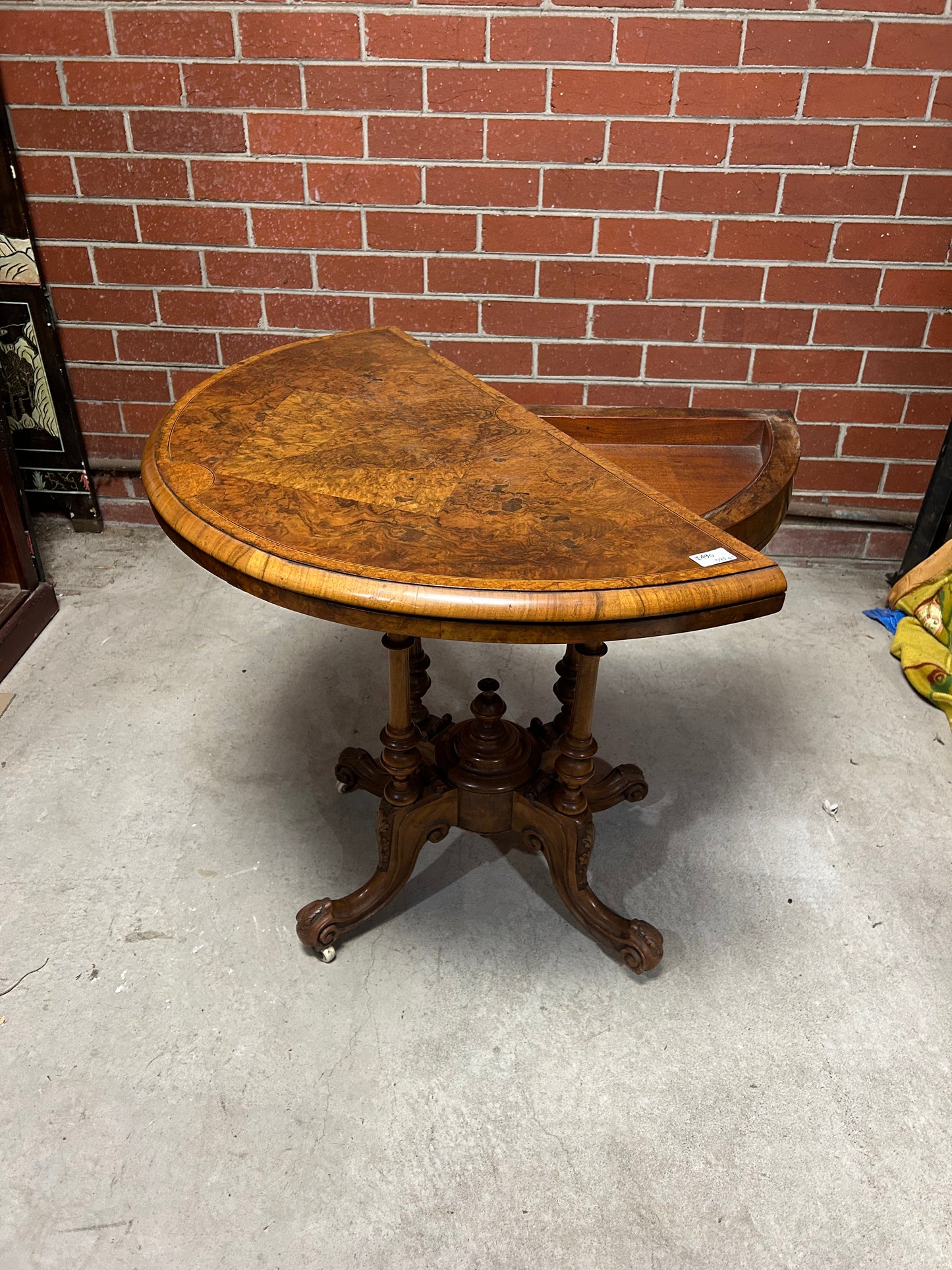 Victorian Burr Walnut Fold-Over Card Table with Storage