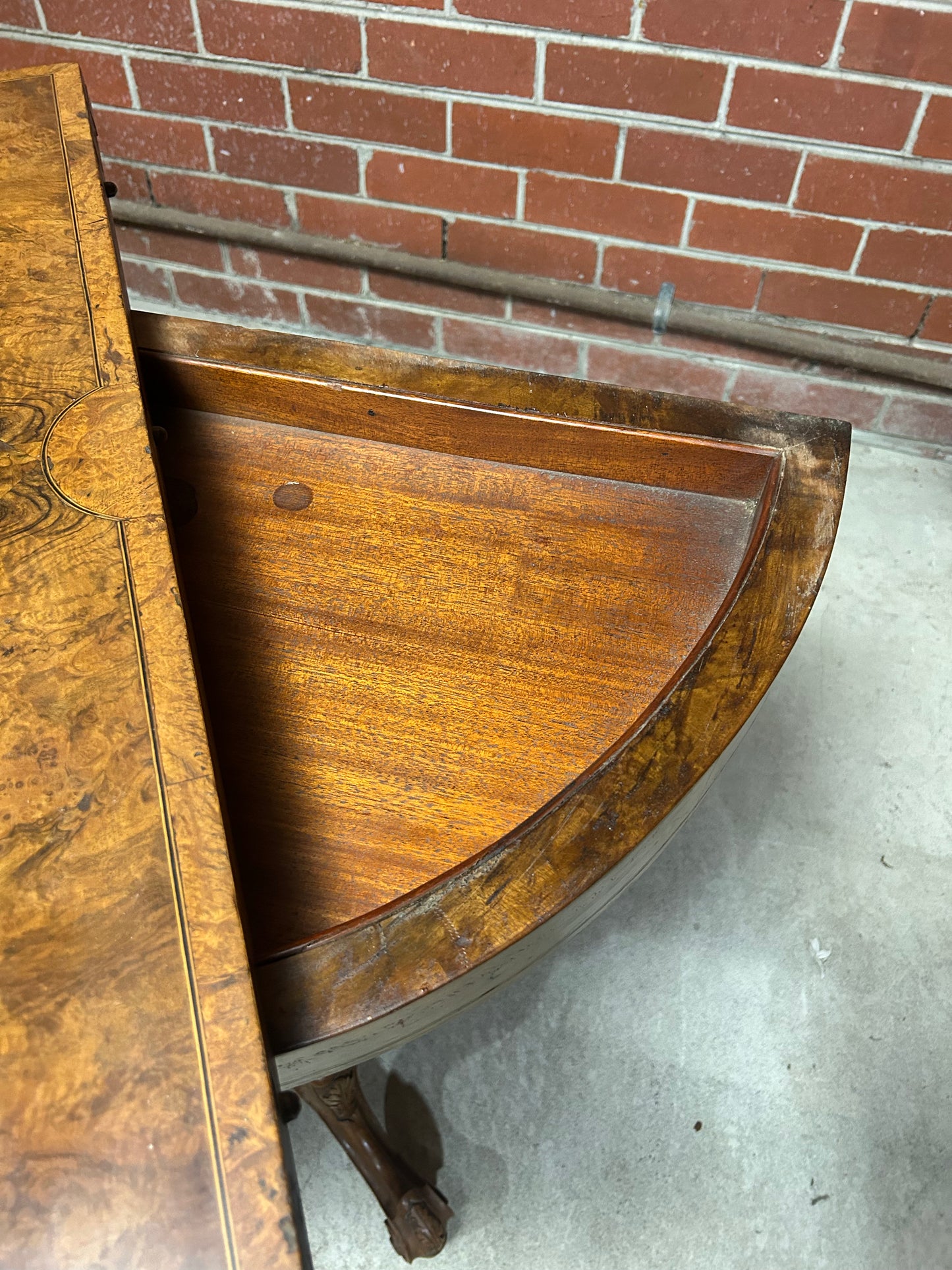 Victorian Burr Walnut Fold-Over Card Table with Storage