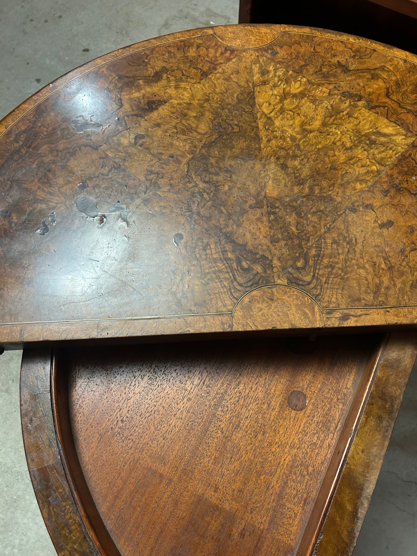 Victorian Burr Walnut Fold-Over Card Table with Storage