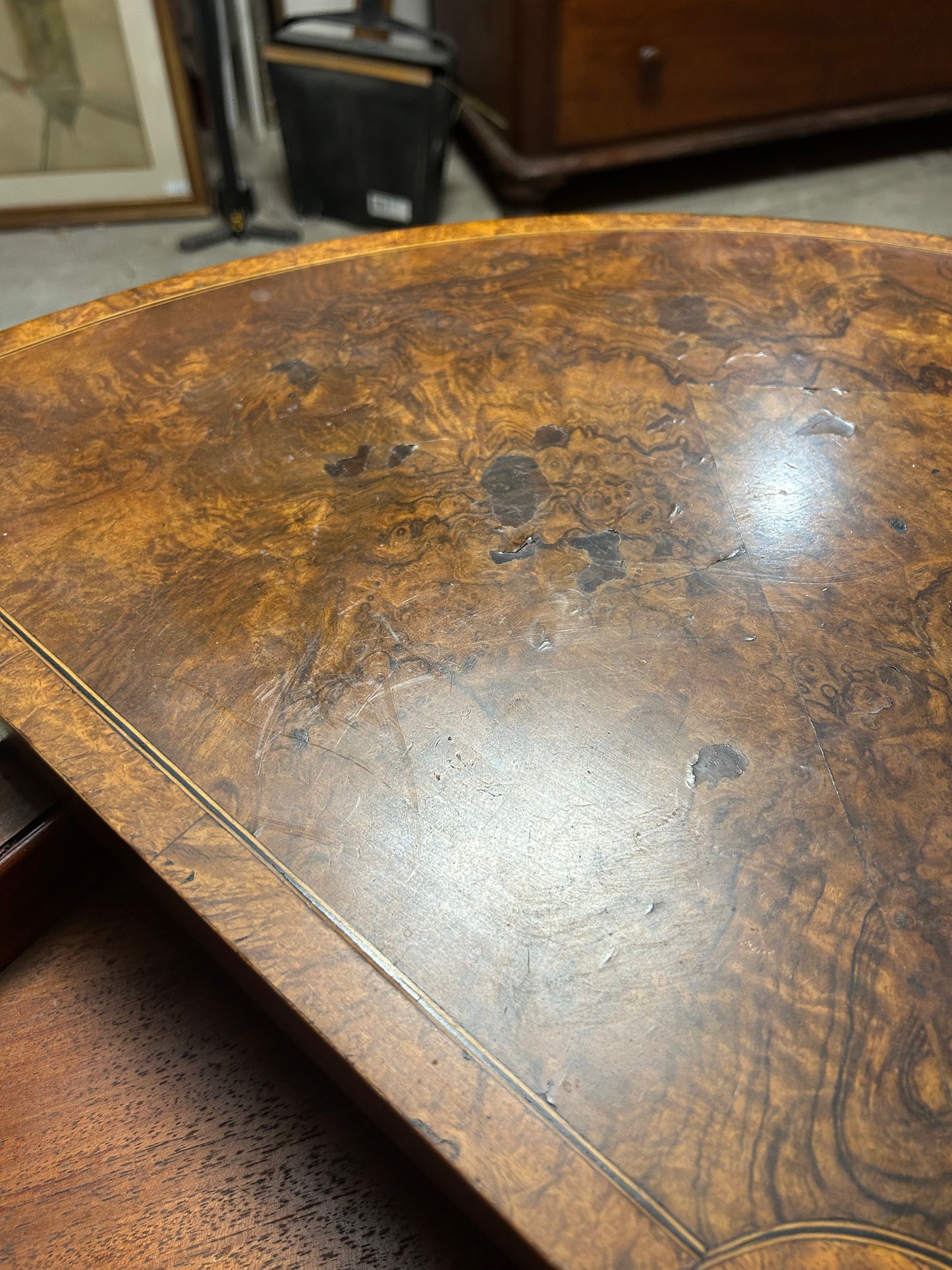 Victorian Burr Walnut Fold-Over Card Table with Storage