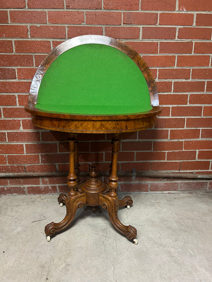 Victorian Burr Walnut Fold-Over Card Table with Storage