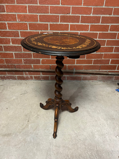 Victorian Marquetry Wine Table on Barley Twist Column