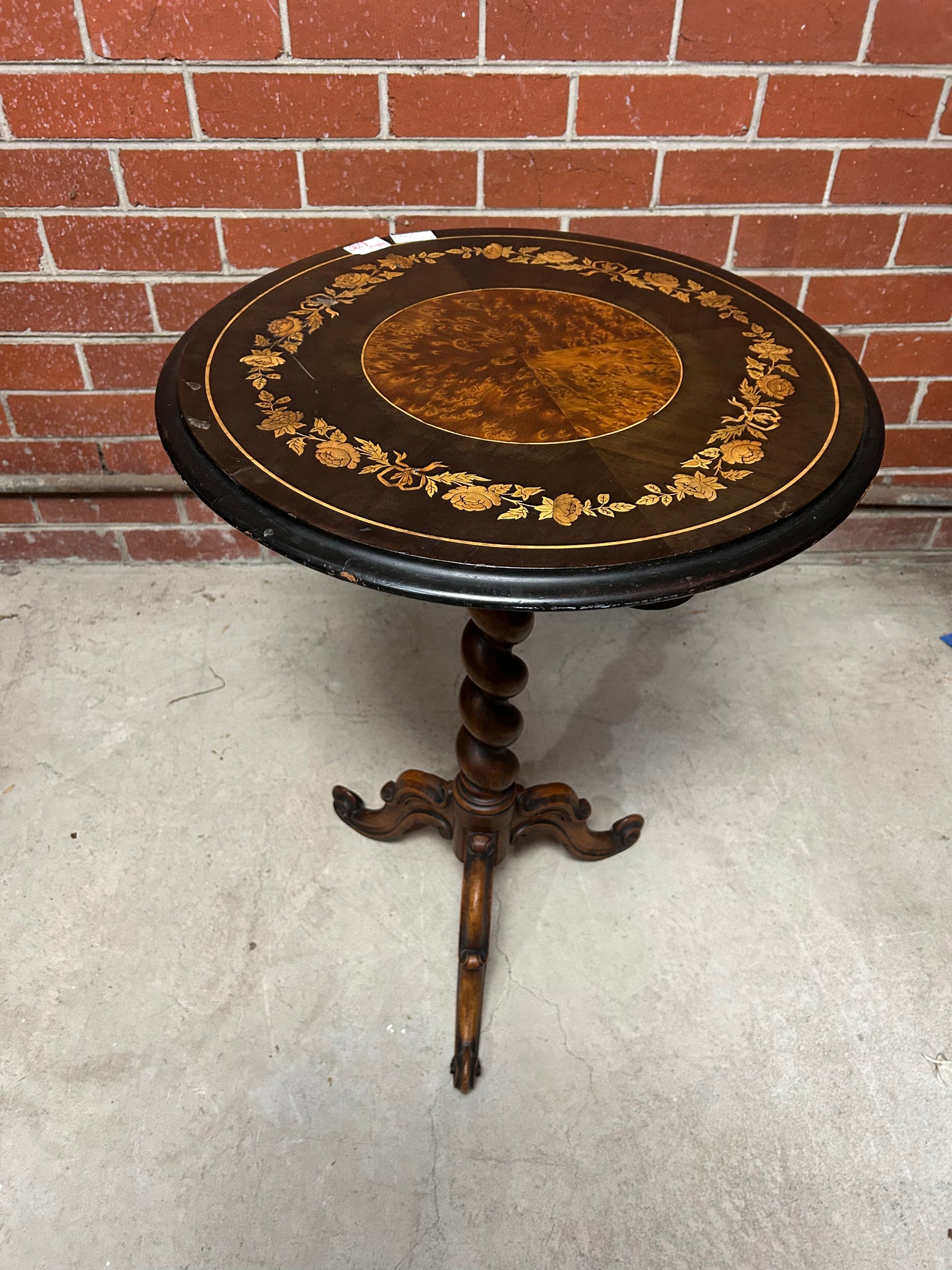 Victorian Marquetry Wine Table on Barley Twist Column