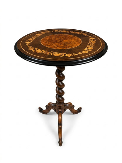 Victorian Marquetry Wine Table on Barley Twist Column