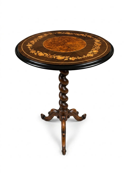 Victorian Marquetry Wine Table on Barley Twist Column
