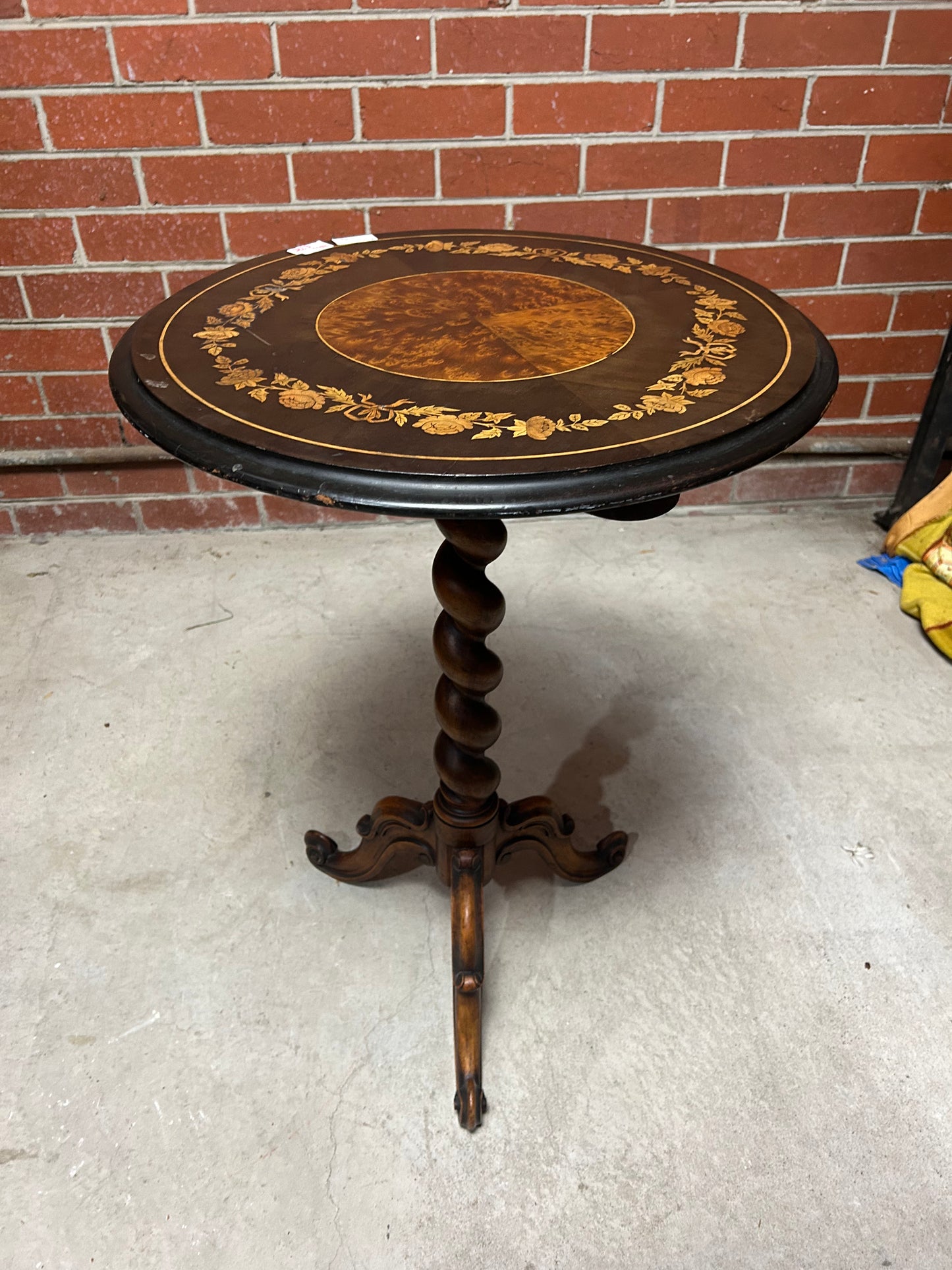 Victorian Marquetry Wine Table on Barley Twist Column