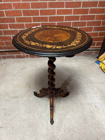 Victorian Marquetry Wine Table on Barley Twist Column