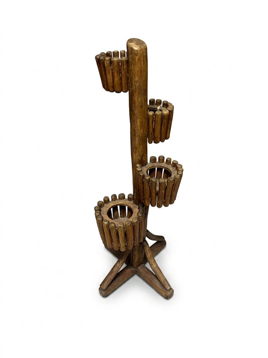Vintage Wooden Dowel Stand — Candle Holder or Wine Rack