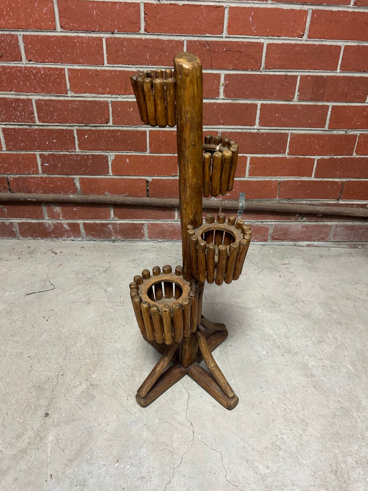 Vintage Wooden Dowel Stand — Candle Holder or Wine Rack