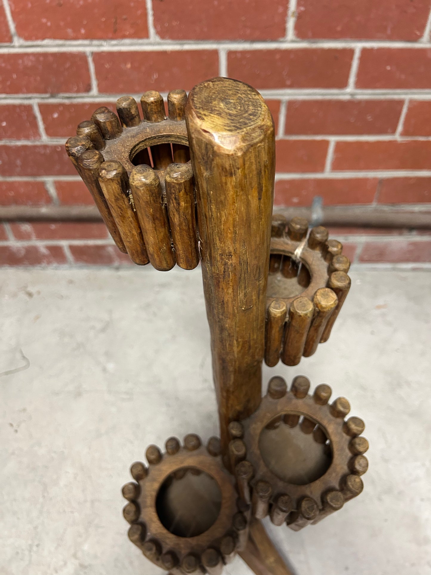 Vintage Wooden Dowel Stand — Candle Holder or Wine Rack