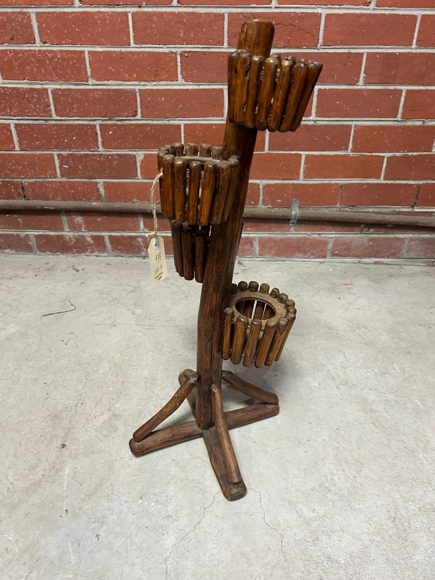 Vintage Wooden Dowel Stand — Candle Holder or Wine Rack