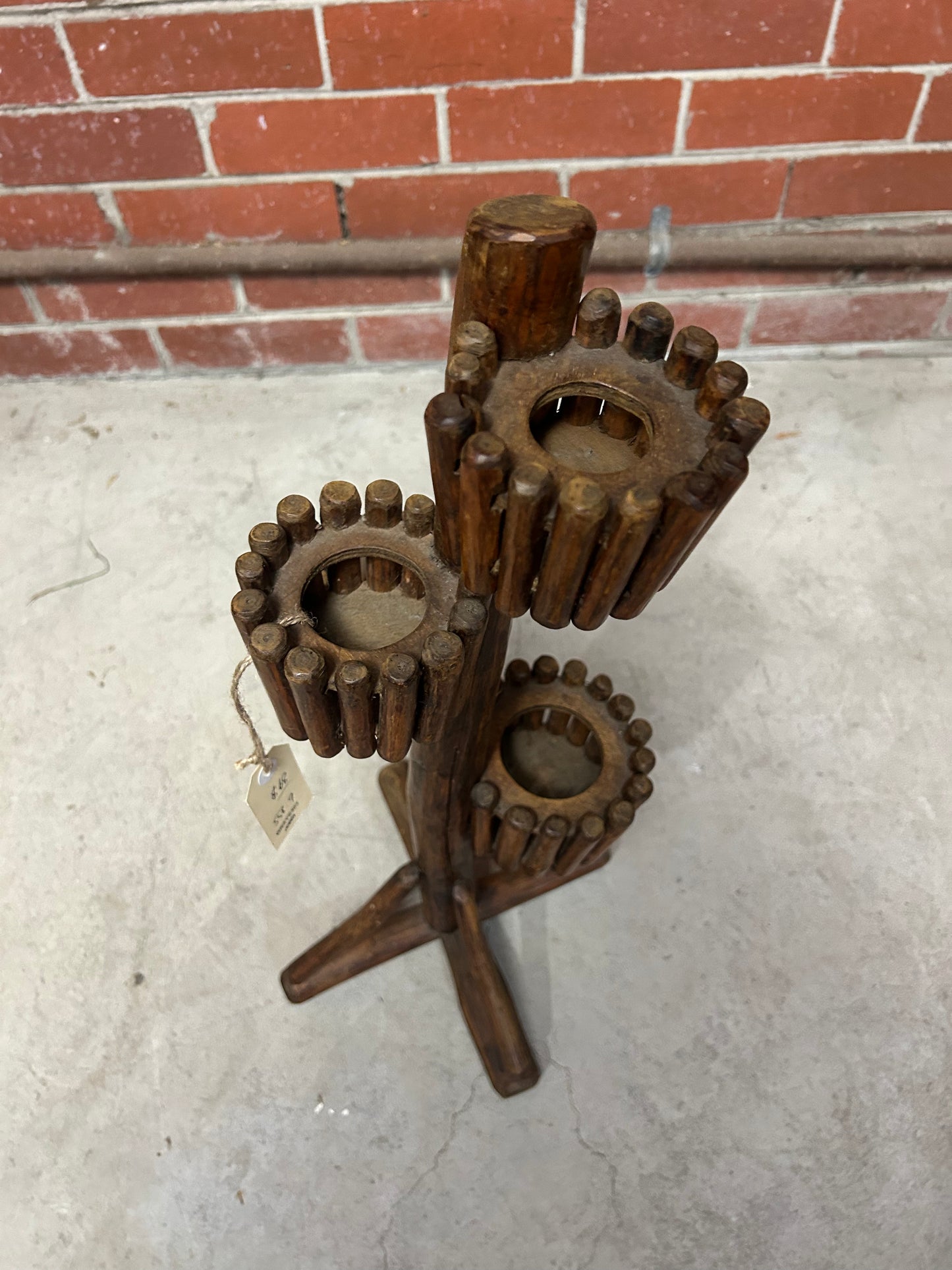 Vintage Wooden Dowel Stand — Candle Holder or Wine Rack